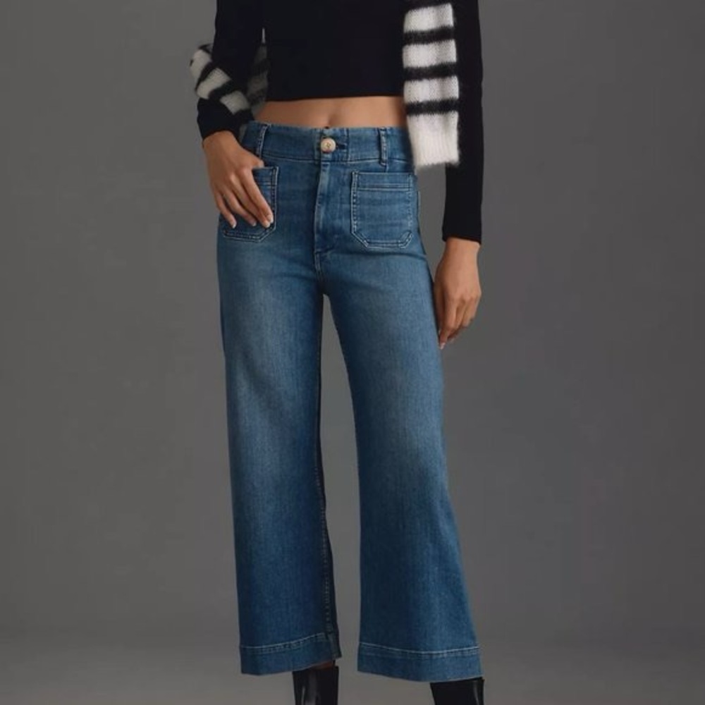Anthropologie Maeve the Colette Denim Cropped Wide Leg Jeans Size 28 - Picture 3 of 11